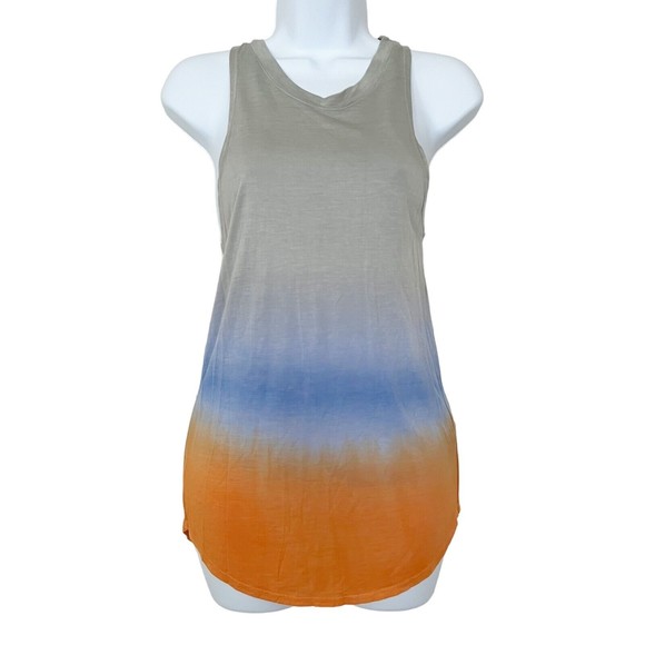 Young Fabulous & Broke Dip Dye Orange Blue Grey Ombre Tank Top Racer Back Sz S - Picture 1 of 10